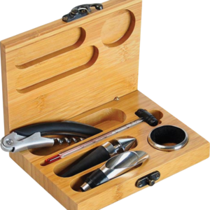 Kit Para Vinho Com Estojo Em Bambu - 6 Pçs
