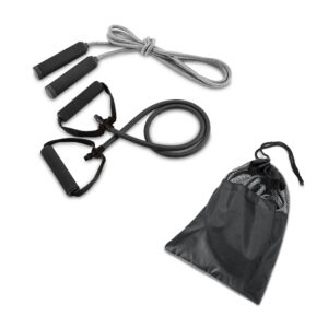 Kit fitness com elástico e corda de pular
