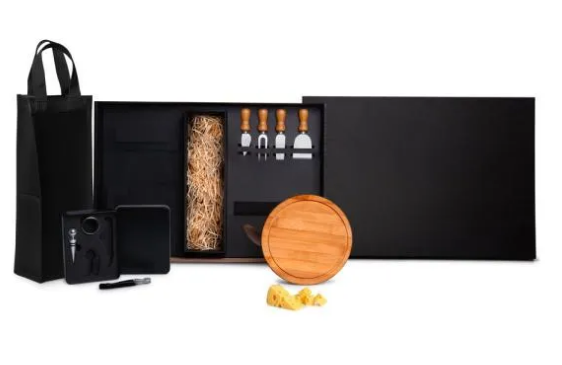 Kit Queijo E Vinho Com Espaço Para Garrafa - 11 Pçs