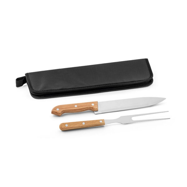 Kit churrasco em estojo em 210D com 2 utensílios em aço inox e madeira seringueira - Imagem 2