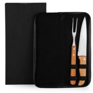 Conj. De Garfo E Faca Inox / Madeira / Bambu Com Estojo- 3 Pçs