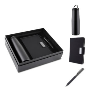 Kit escritório Caderno, Garrafa e Caneta Metalica