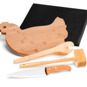 Kit Para Cozinha Em Bambu Com Tábua Formato Galinha