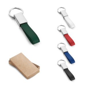 Chaveiro em couro sintético e metal